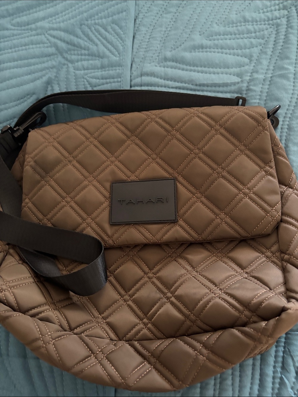 Tahari Quilted Shoulder Crossbody Bag in Brown